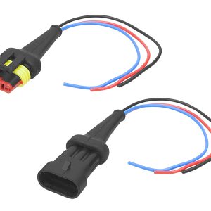 Conjunto Cabos 3 pinos Macho / Fêmea IP67 p/ Automóvel