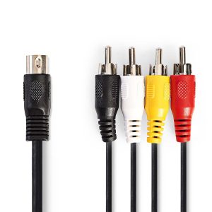 Cabo de áudio DIN macho DIN 5 pinos – 4x RCA macho 1.0 m Preto