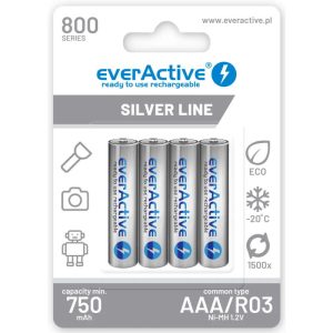 Blister 4x Pilhas AAA Recarregáveis 1.2V 800mAh Ni-Mh Silver Line – everActive