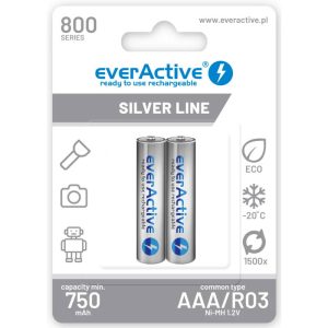 Blister 2x Pilhas AAA Recarregáveis 1.2V 800mAh Ni-Mh Silver Line – everActive