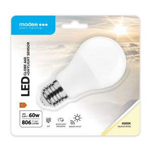 Lâmpada LED E27 8,8W Branco 4000K 806lm c/ Sensor Crepuscular (Dia/Noite) – Modee