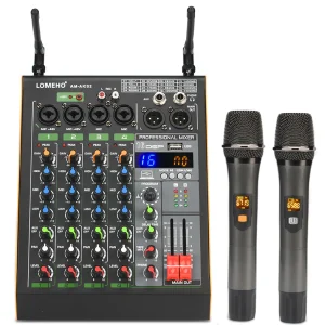 Mesa de Mistura 6 Canais c/ USB/MP3 Bluetooth DSP PC + 2 Microfones sem fios UHF