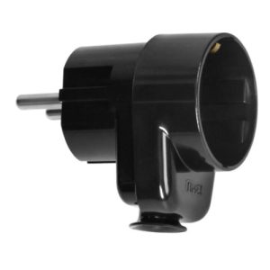 Ficha Macho T/ Schuk 90º c/ Tomada (16A 250V) – Preta