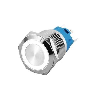 Interruptor ON/OFF Metálico IP65 24V 19mm – Anel iluminado branco