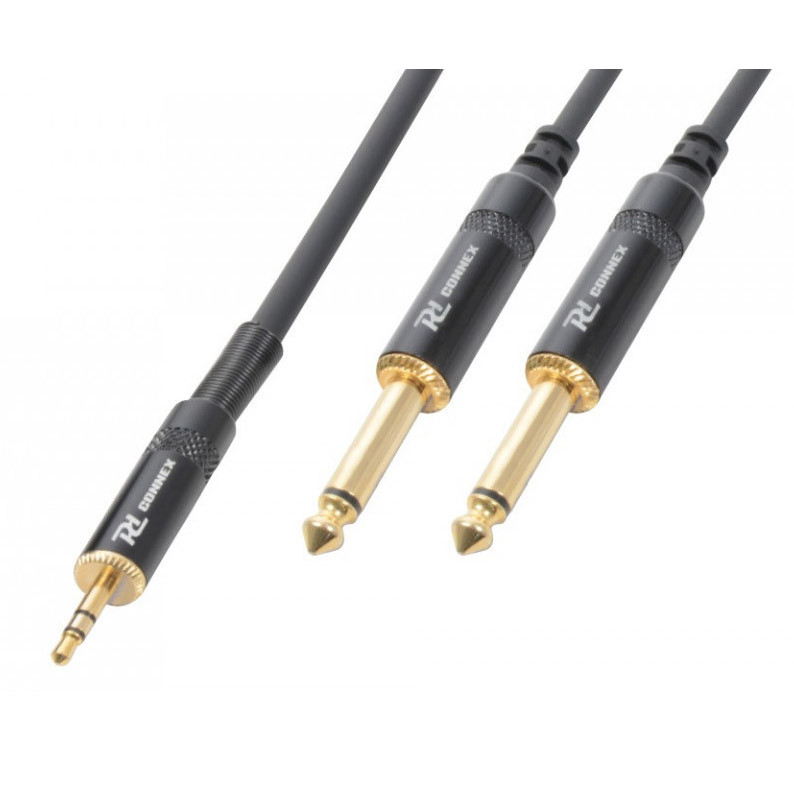 Cabo Jack 3.5mm Macho Stéreo – 2x Jack 6.35mm Macho Mono (1.5 mts) – Power Dynamics CONNEX