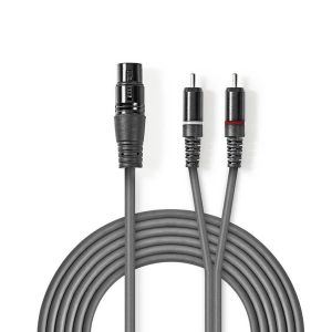 Cabo Stereo XLR 3 pinos Fêmea / 2x RCA macho – 3 metros