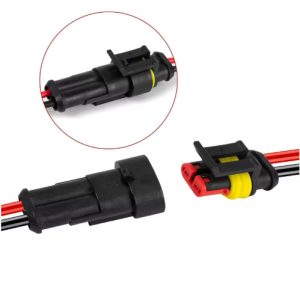 Conector de 2 vias macho e fêmea com pinos e cabos