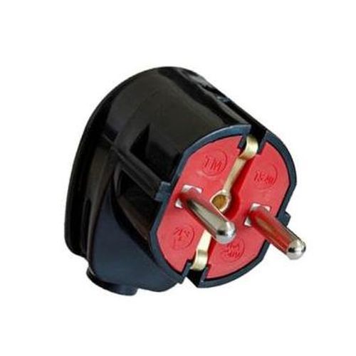 Ficha Macho Schuko Preta 220V 16A com saida lateral