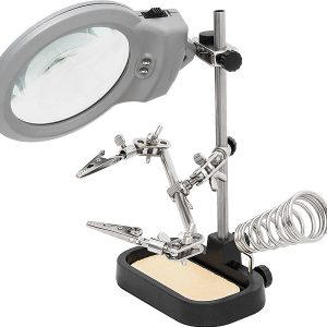 Lupa Grande c/ Iluminação LED + Suporte Ferro Soldar + Pinças – ZD-10MB