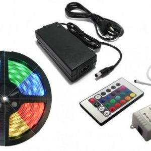 Pack Fita LED RGB IP65 12V 5050 + Controlador + Fonte Alimentação – 5 metros