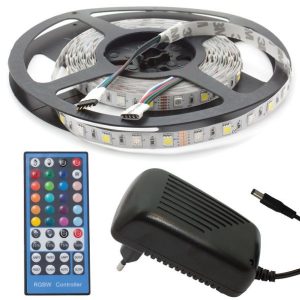 Pack Fita LED RGB+W 12V + Controlador + Fonte Alimentação – 5 metros