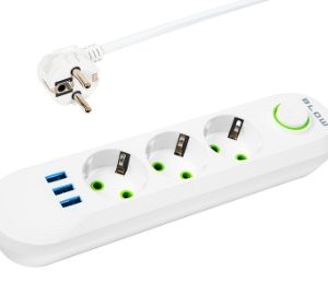 Extensão 3 tomadas eletricas + 3 portas USB 2x1mm branco – 2 metros