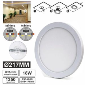 Painel LEDS Redondo Cor Ajustável 217mm 18W 1350lm