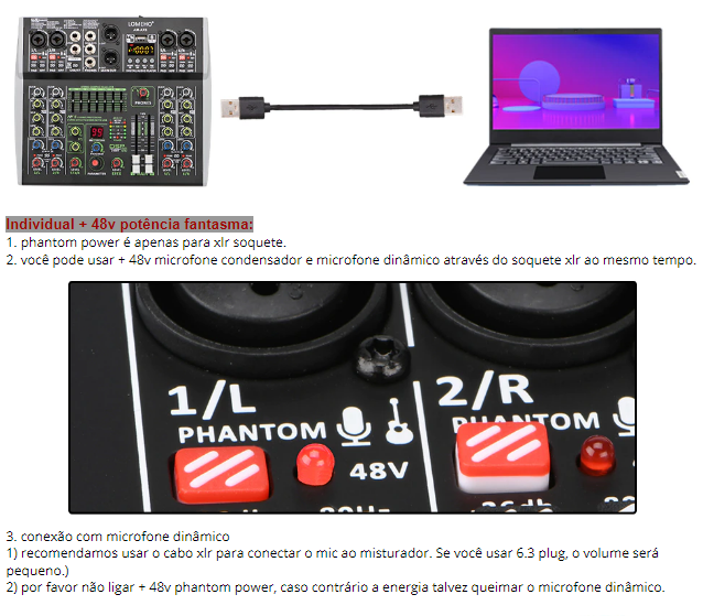 Mesa de Mistura 8 Canais Profissional c/ USB/MP3 Bluetooth DSP Equalizador - Image 6